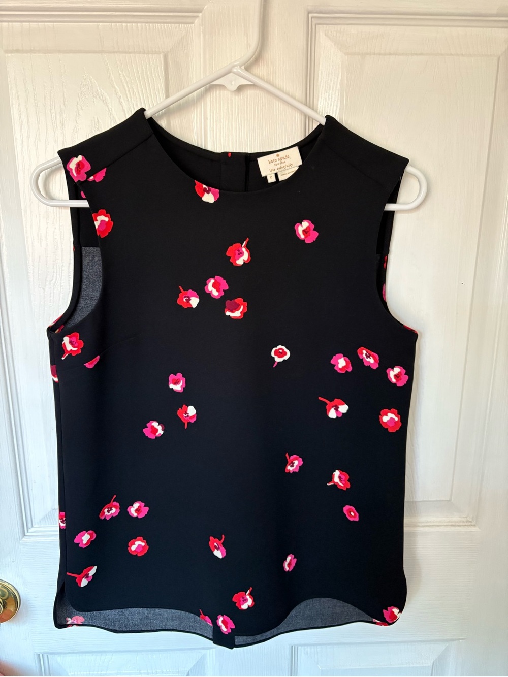 Kate Spade Sleeveless Black Floral Shell Top with Pink & Red Blossoms